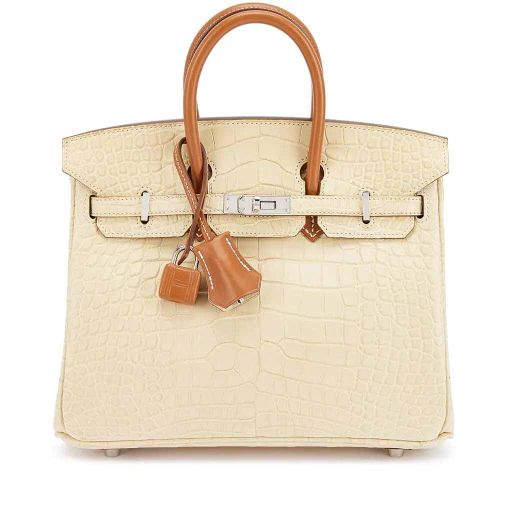 Hermès Limited Edition Vanille Matte Mississippiensis Alligator and Naturel Sable Butler Touch Birkin 25 Palladium Hardware, 2017