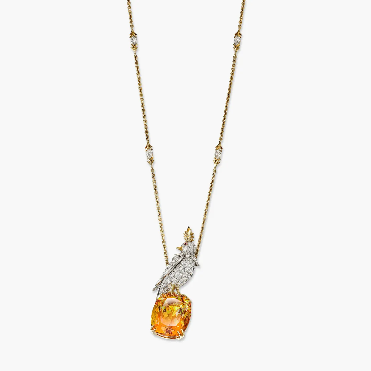 Schlumberger for Tiffany & Co.  Citrine, Diamond and Pink sapphire ‘Bird on a Rock' Pendent Necklace