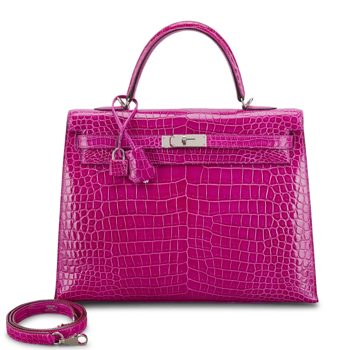 Hermès Rose Scheherazade Shiny Porosus Crocodile Kelly 35 Sellier Palladium Hardware, 2015