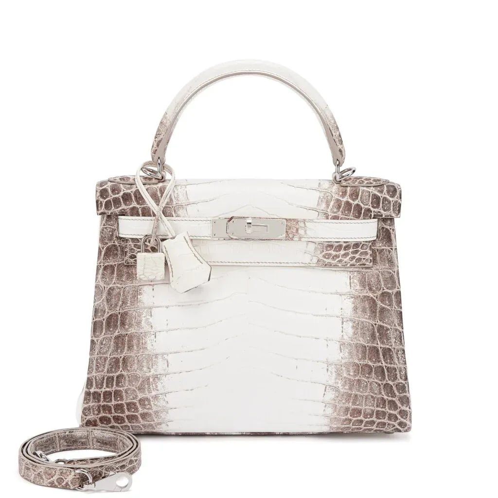 Hermès White Matte Niloticus Crocodile Himalaya Kelly 28 Retourné Palladium Hardware, 2019