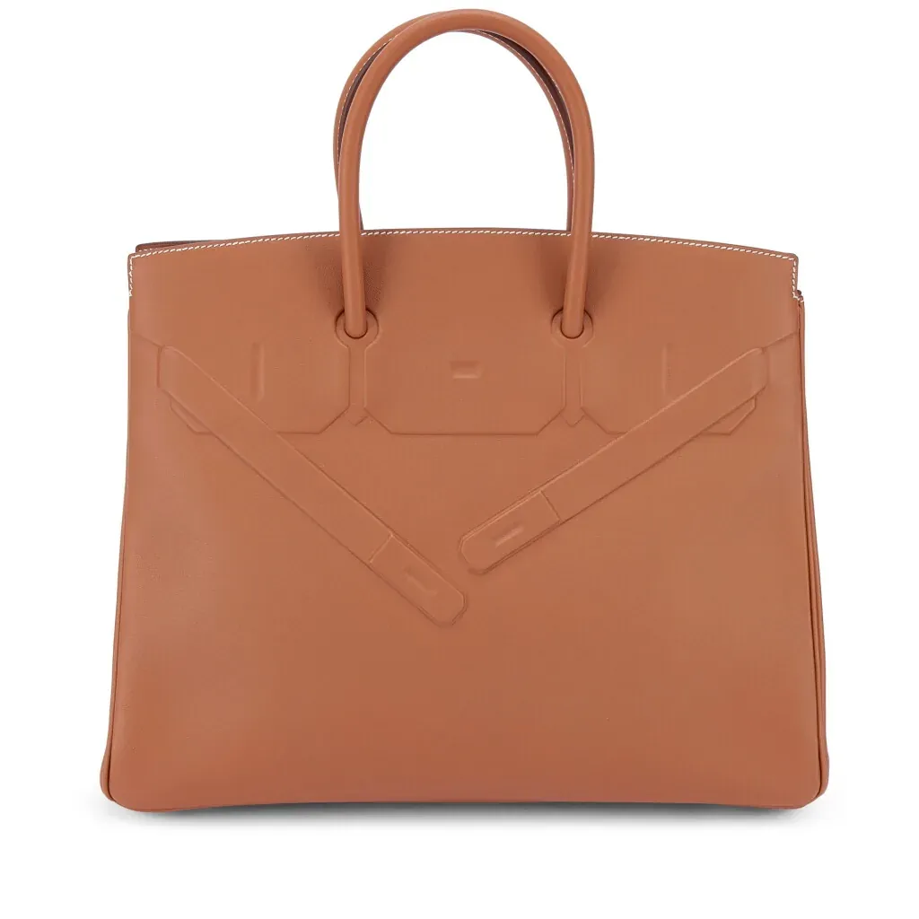 Hermès Limited Edition Gold Swift Shadow Birkin 35 Palladium Hardware, 2020 and Twillies