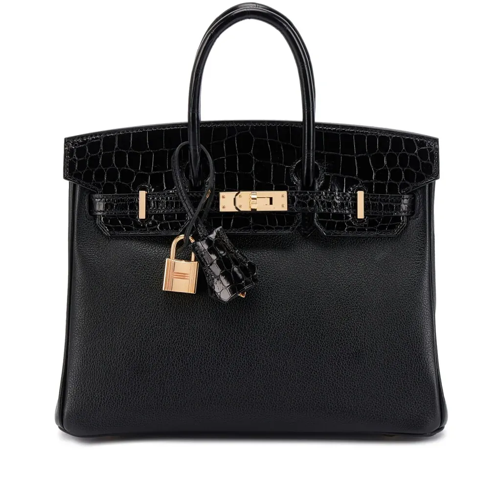 Hermès Black Shiny Niloticus Crocodile and Novillo Touch Birkin 25 Gold Hardware, 2018