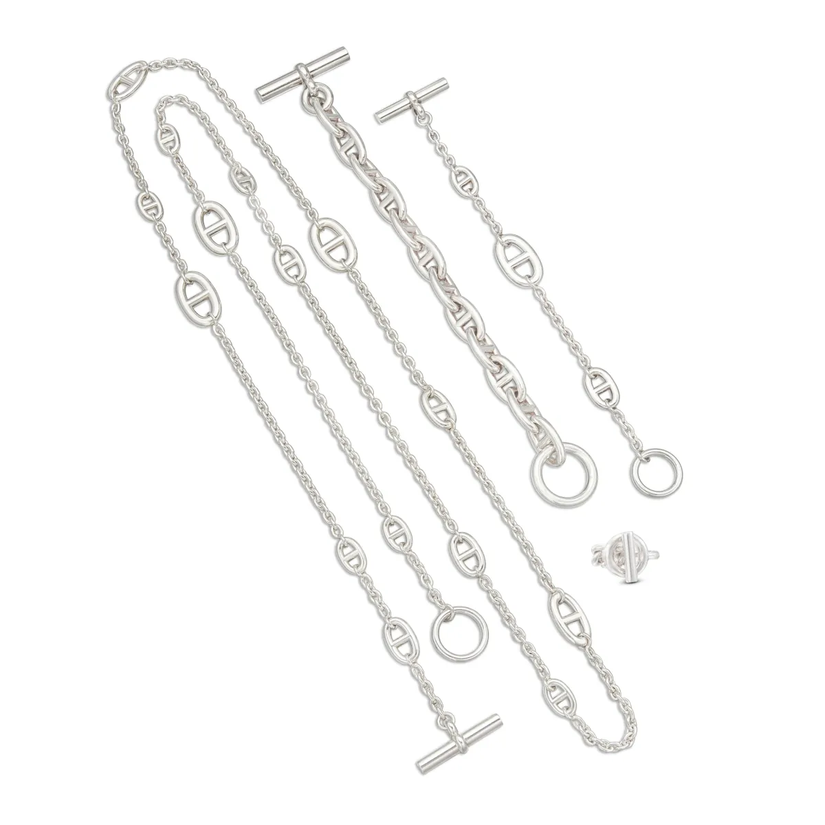 Hermès Set of Four Sterling Silver Ring, Bracelets and Necklace