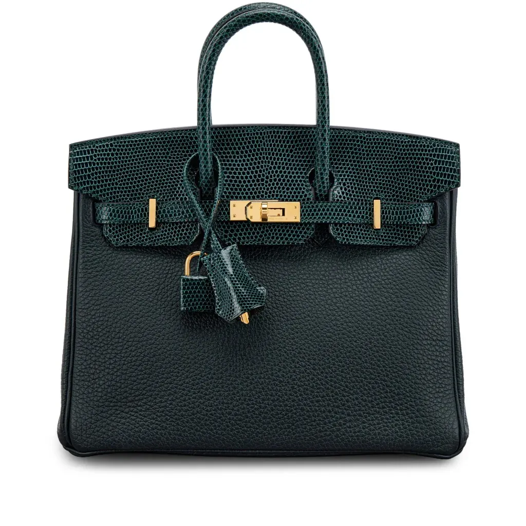 Hermès Limited Edition Vert Cypres Shiny Niloticus Lizard and Vert Rousseau Togo Touch Birkin 25 Gold Hardware, 2023
