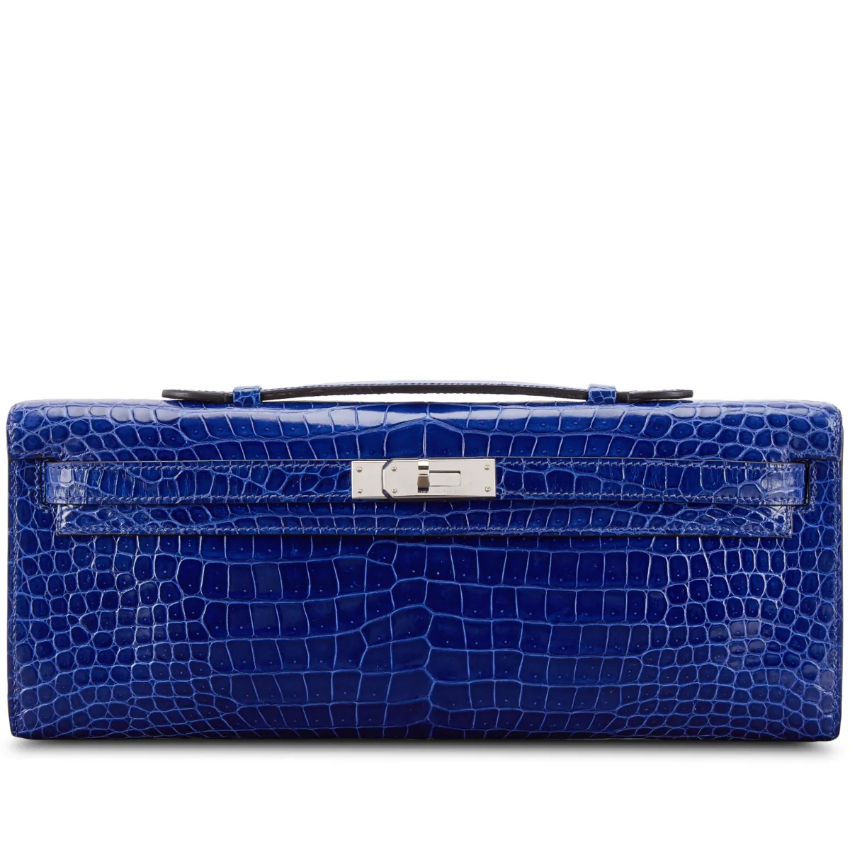 Hermès Bleu Électrique Shiny Porosus Crocodile Kelly Cut Palladium Hardware, 2012