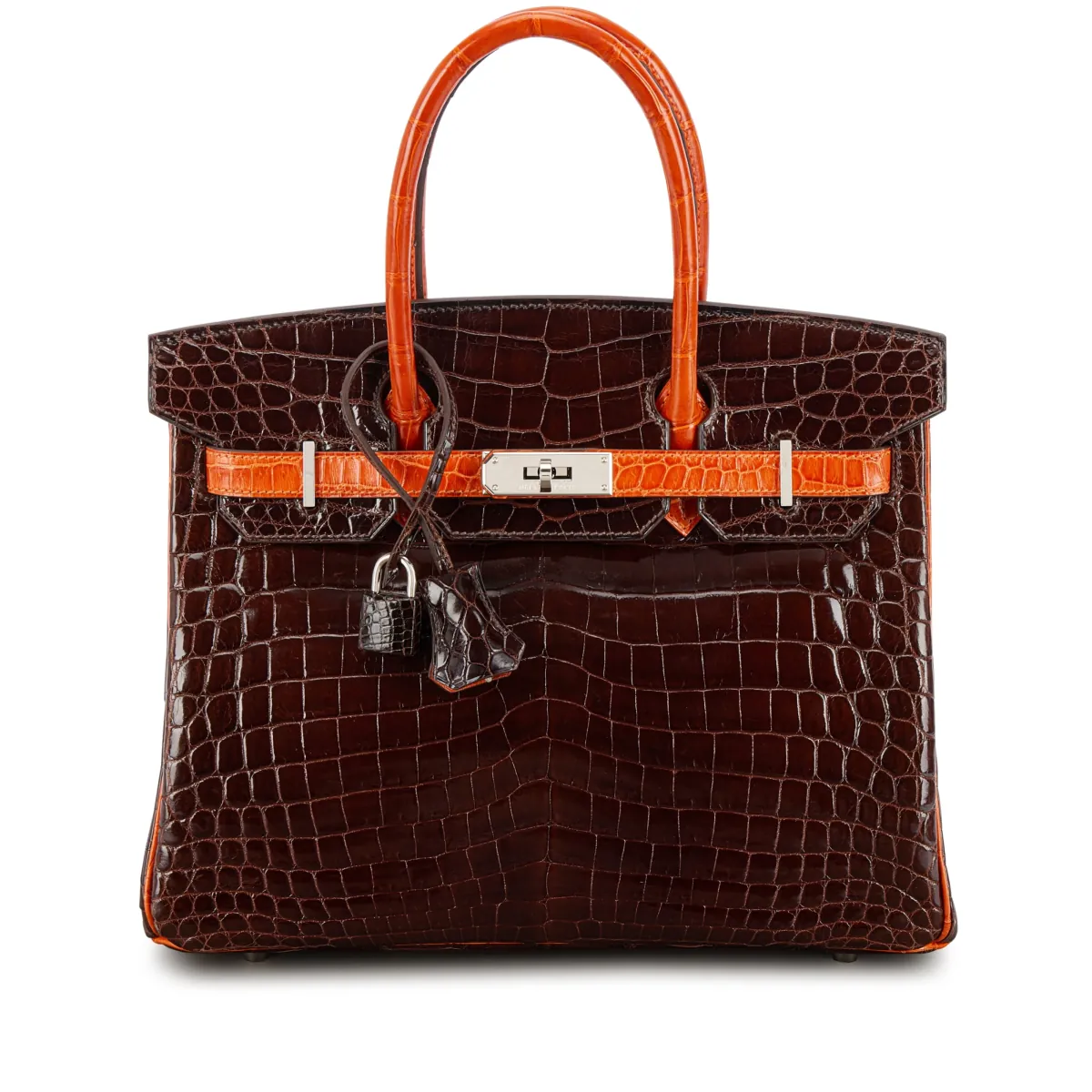 Hermès Limited Edition Miel and Pain d'Epice Shiny Niloticus Crocodile Birkin 30 Palladium Hardware, 2008