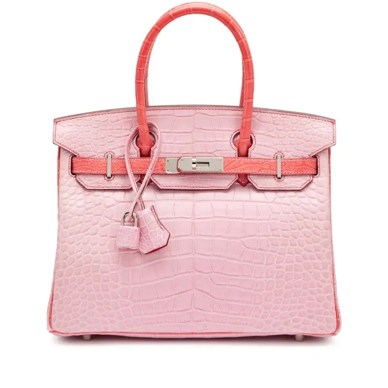 Hermès 5P Bubblegum Pink and Bougainvillea Matte Alligator HSS Birkin 30 Palladium Hardware, 2011