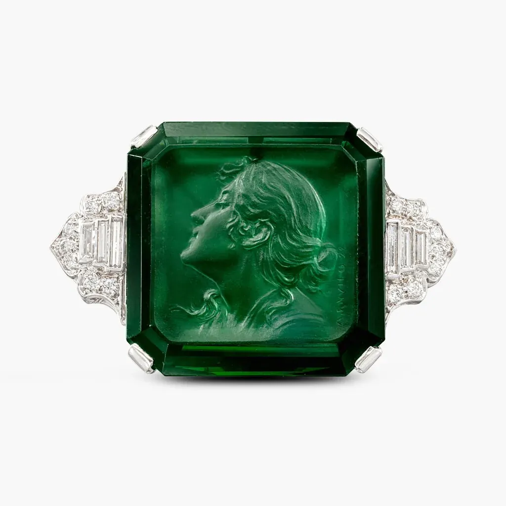 Cartier Art Deco Tourmaline and Diamond Brooch