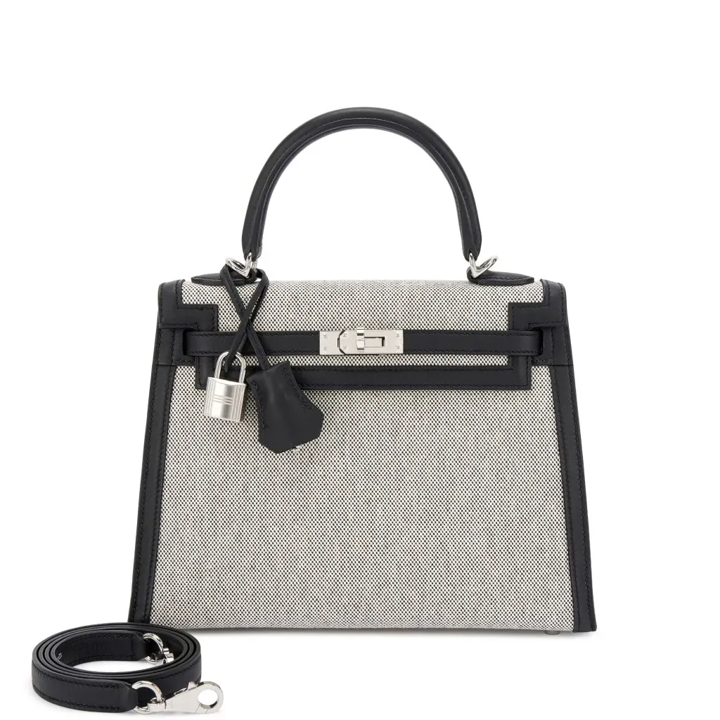 Hermès Black Swift and Ecru Toile Kelly 25 Sellier Palladium Hardware, 2025