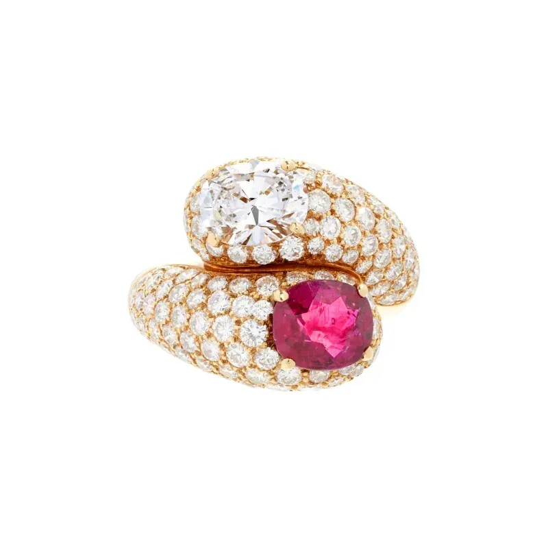 Cartier Gold, 2.35ct Burmese Ruby and 1.50ct Diamond Toi et Moi Ring