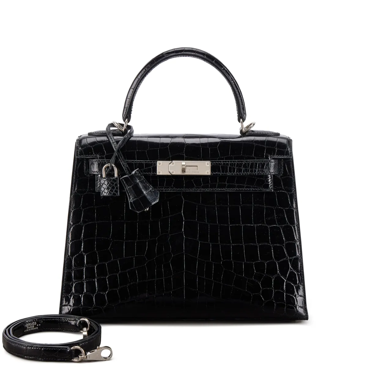 Hermès Black Shiny Niloticus Crocodile Kelly 28 Sellier Palladium Hardware, 2013