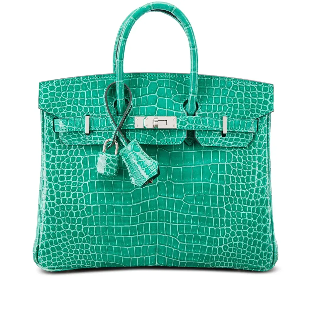 Hermès Vert Jade Shiny Porosus Crocodile Birkin 25 Palladium Hardware, 2021