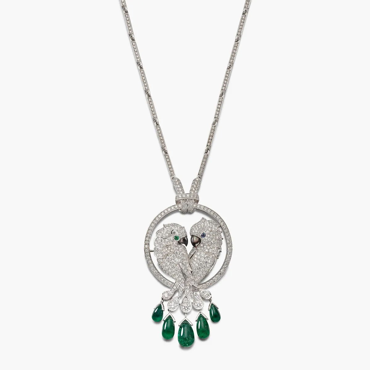 Cartier Emerald, Mother-of-Pearl, Sapphire and Diamond ‘Les Oiseaux Libérés’ Pendent Necklace