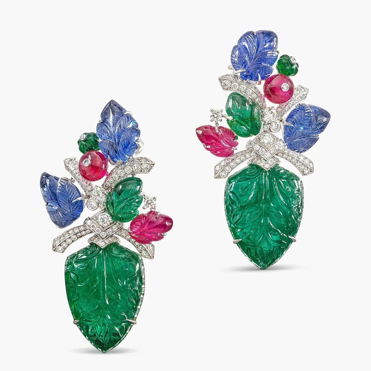Cartier Pair of Coloured Stone and Diamond 'Tutti Frutti' Pendent Earrings