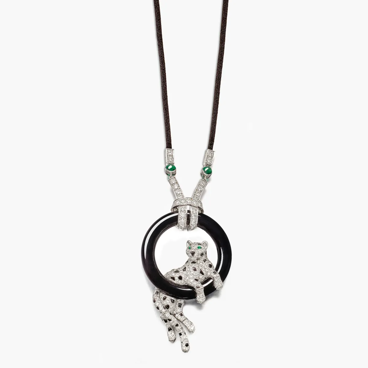 Cartier Onyx, Diamond and Emerald 'Panthère' Pendent Necklace