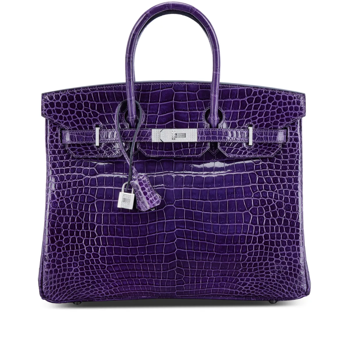 Hermès Amethyst Shiny Porosus Crocodile Birkin 35 18K White Gold and Diamond Hardware, 2005