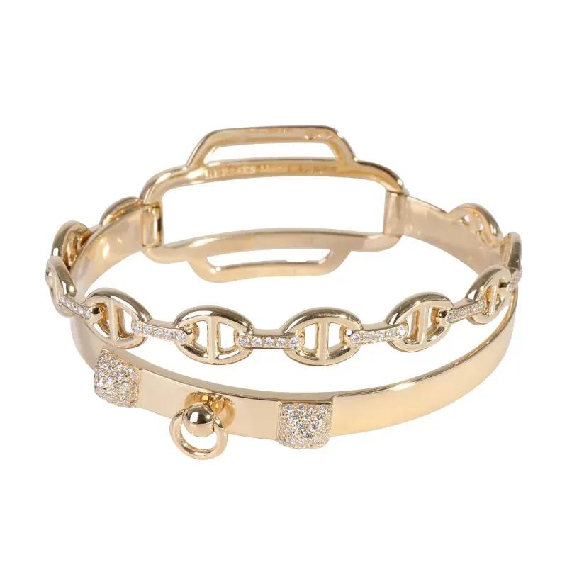 Hermès Gold and Diamond Double Tour Collier De Chien Bangle Bracelet