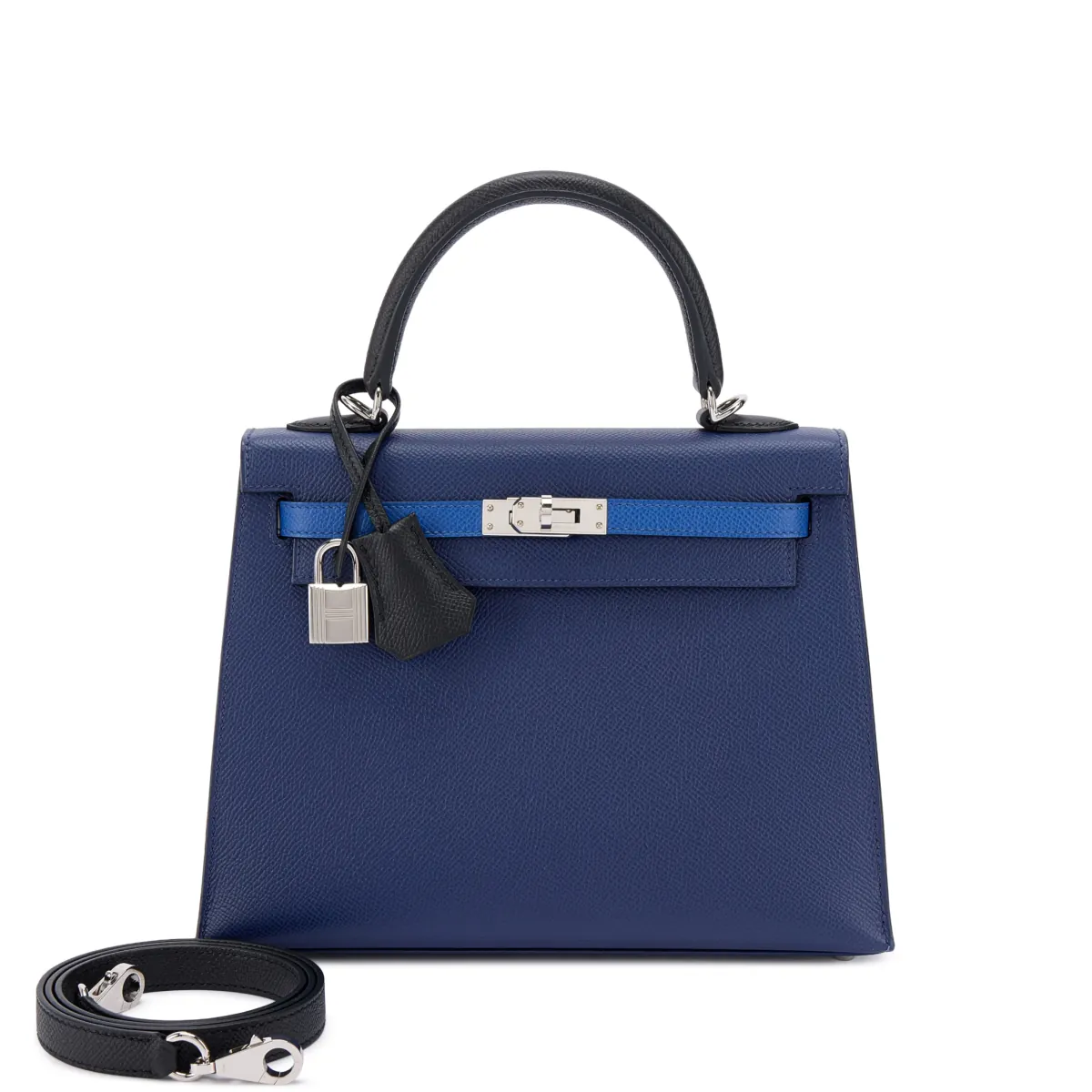 Hermès Limited Edition Bleu Saphir, Bleu France and Black Epsom Tri-color Kelly 25 Sellier Palladium Hardware, 2022