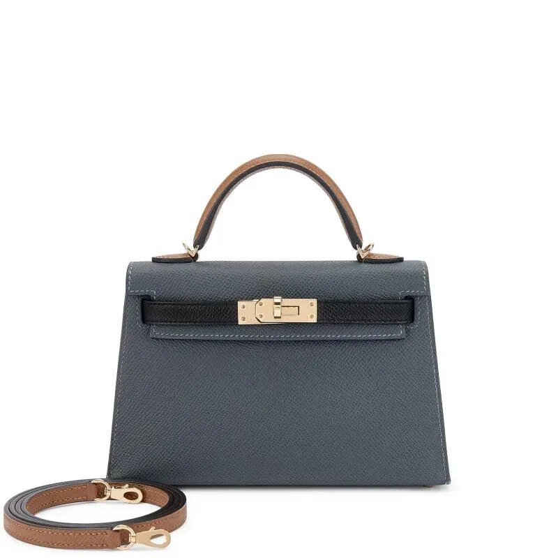 Hermès Limited Edition Gris Misty, Black and Alezan Epsom Tricolor Mini Kelly II 20 Permabrass Hardware, 2024