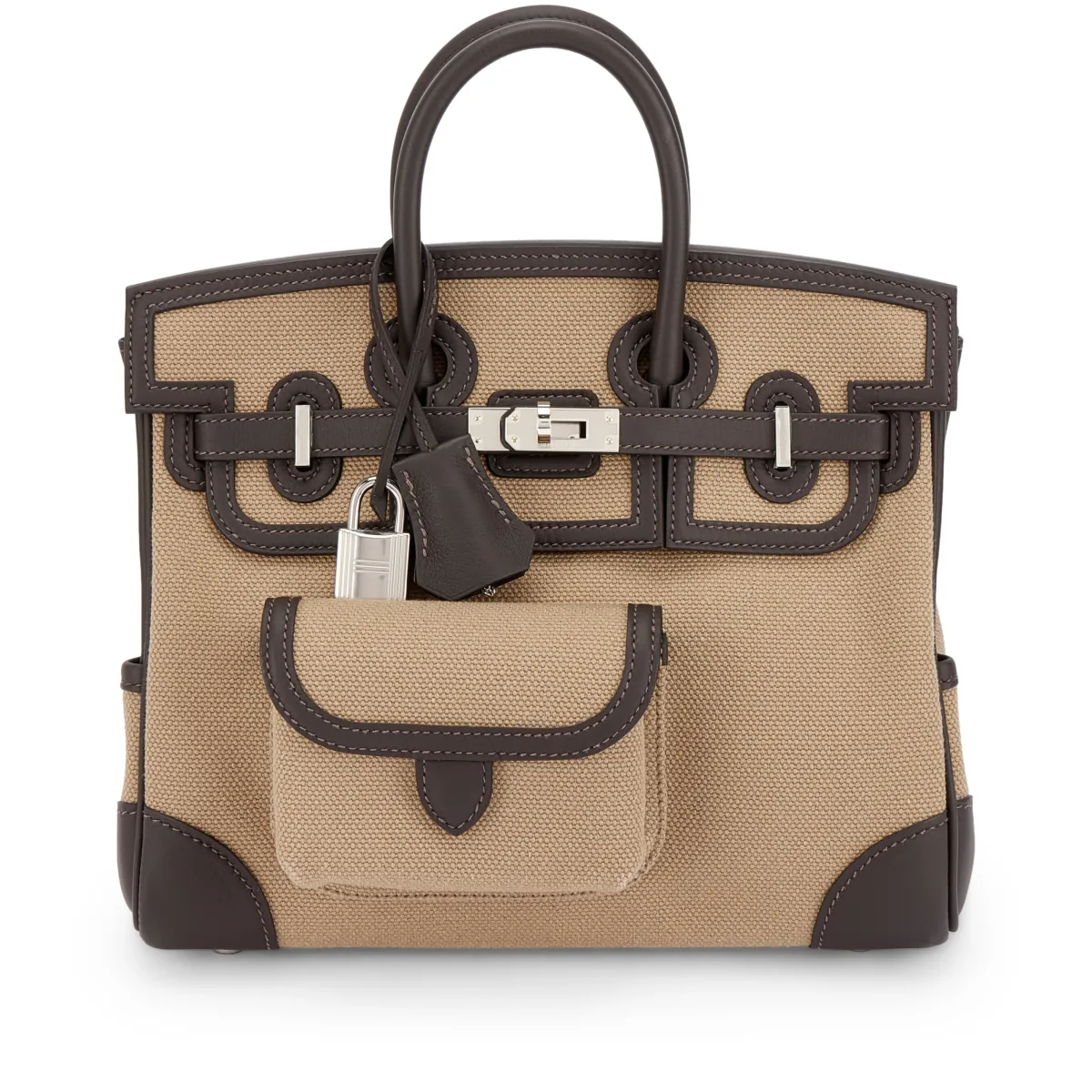 Hermès Limited Edition Bai Brun Swift and Mousse Toile Goeland Cargo Birkin 25 Palladium Hardware, 2025