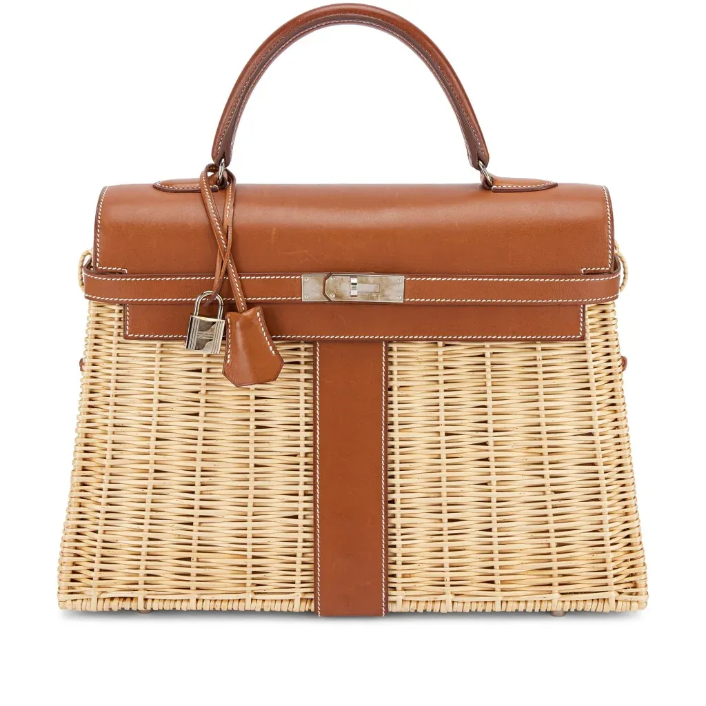 Hermès Limited Edition Fauve Barenia and Osier Wicker Picnic Kelly 35 Palladium Hardware, 2011