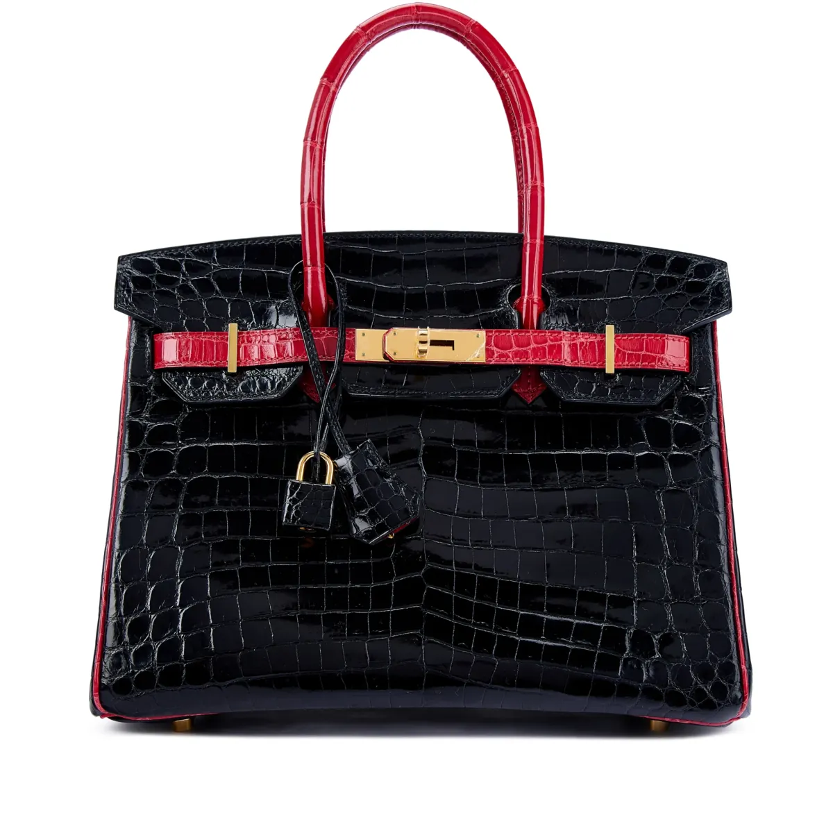 Hermès Black and Rouge Braise Shiny Niloticus Crocodile HSS Birkin 30 Gold Hardware, 2016