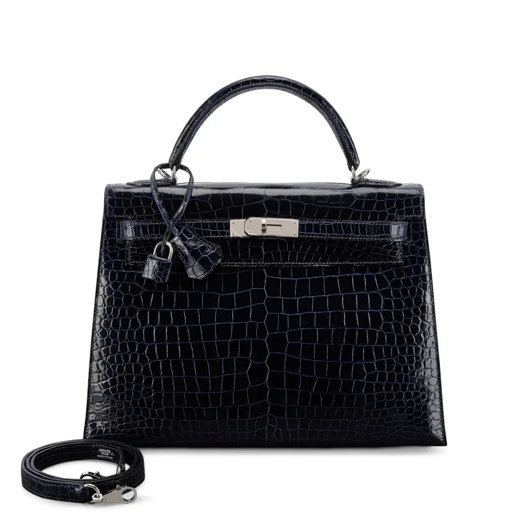 Hermès Bleu Marine Shiny Porosus Crocodile Kelly 32 Sellier Palladium Hardware, 2012