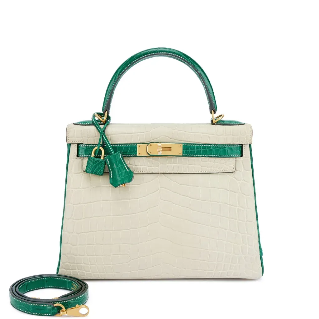 Hermès Gris Perle and Cactus Matte Niloticus Crocodile HSS Kelly 28 Retourné Brushed Gold Hardware, 2017