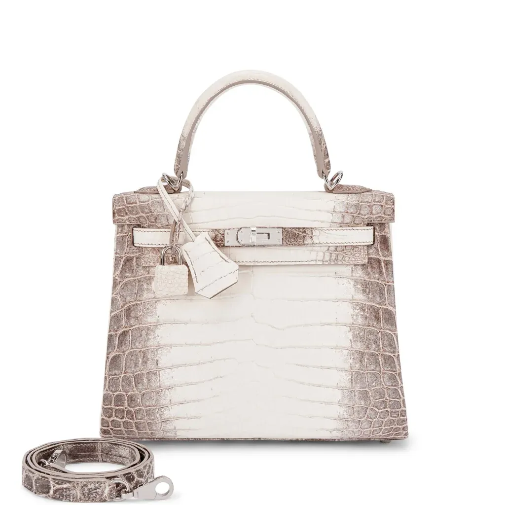 Hermès White Matte Niloticus Crocodile Himalaya Kelly 25 Retourné Palladium Hardware, 2020
