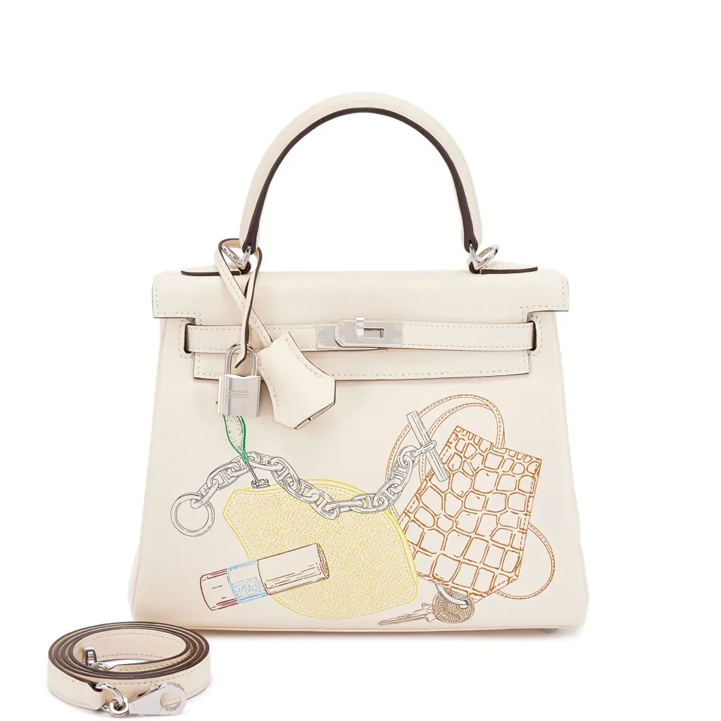 Hermès Limited Edition Nata Swift In and Out Kelly 25 Retourné Palladium Hardware, 2021