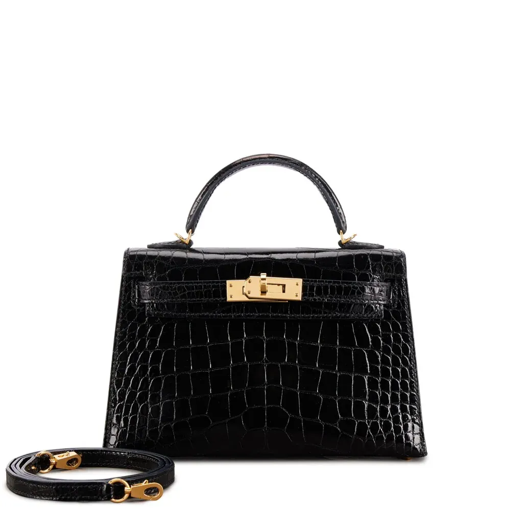 Hermès Black Shiny Mississippiensis Alligator Mini Kelly 20 II Gold Hardware, 2017