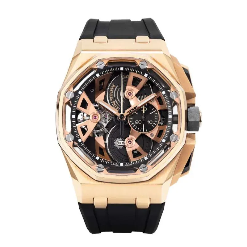Audemars Piguet Royal Oak Offshore Limited Edition (Reference 26421OR.OO.A002CA.01). A 45mm rose gold manual wind wristwatch with a chronograph and tourbillon.