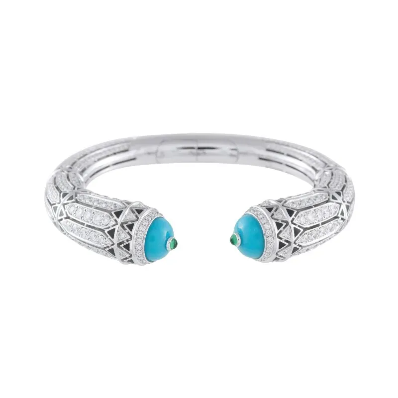 Cartier White Gold, Turquoise, Emerald, Blacker Lacquer and Diamond Géometrie & Contrastes Bracelet