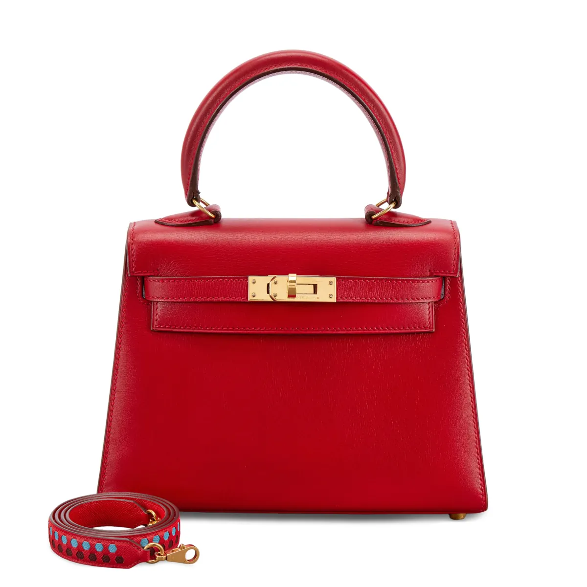 Hermès Vintage Rouge Vif Box Mini Kelly I 20 Gold Hardware, 1993