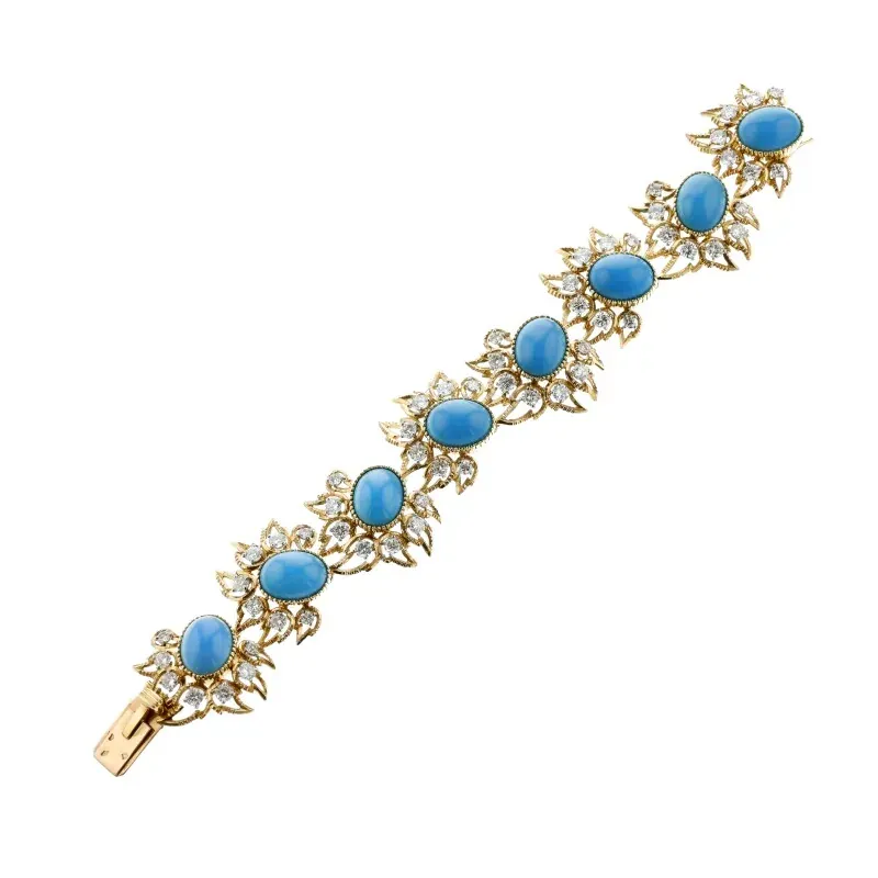 Cartier Vintage Gold, Platinum, Turquoise and Diamond Bracelet